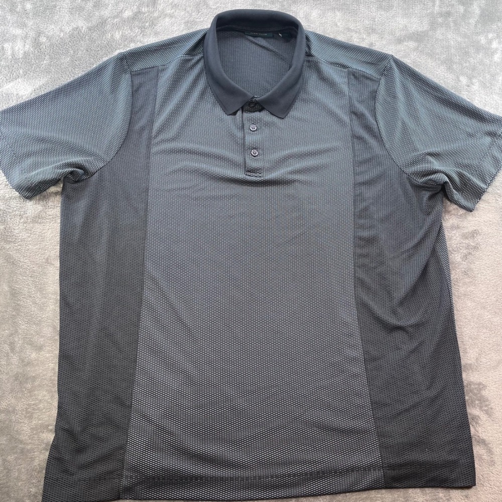Perry Ellis Mens XLT Polo Shirt Gray Black Micro Pattern Short Sleeve Tall XL